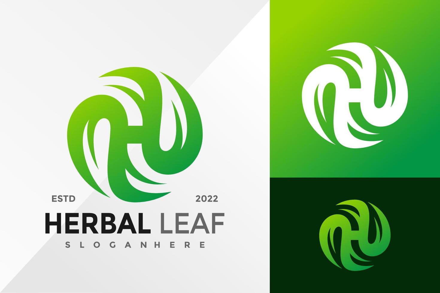 H Herbal Leaf Logo Design Vector illustration template