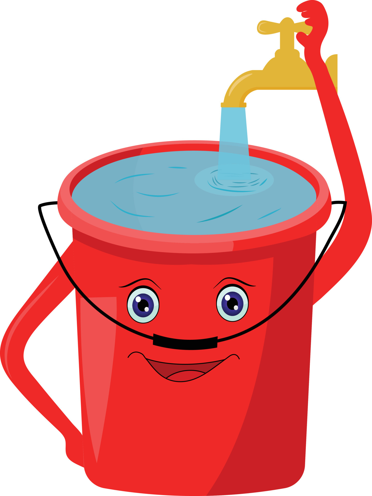Happy cartoon bucket under water tap vector illustration 5568327 Vector Art  at Vecteezy