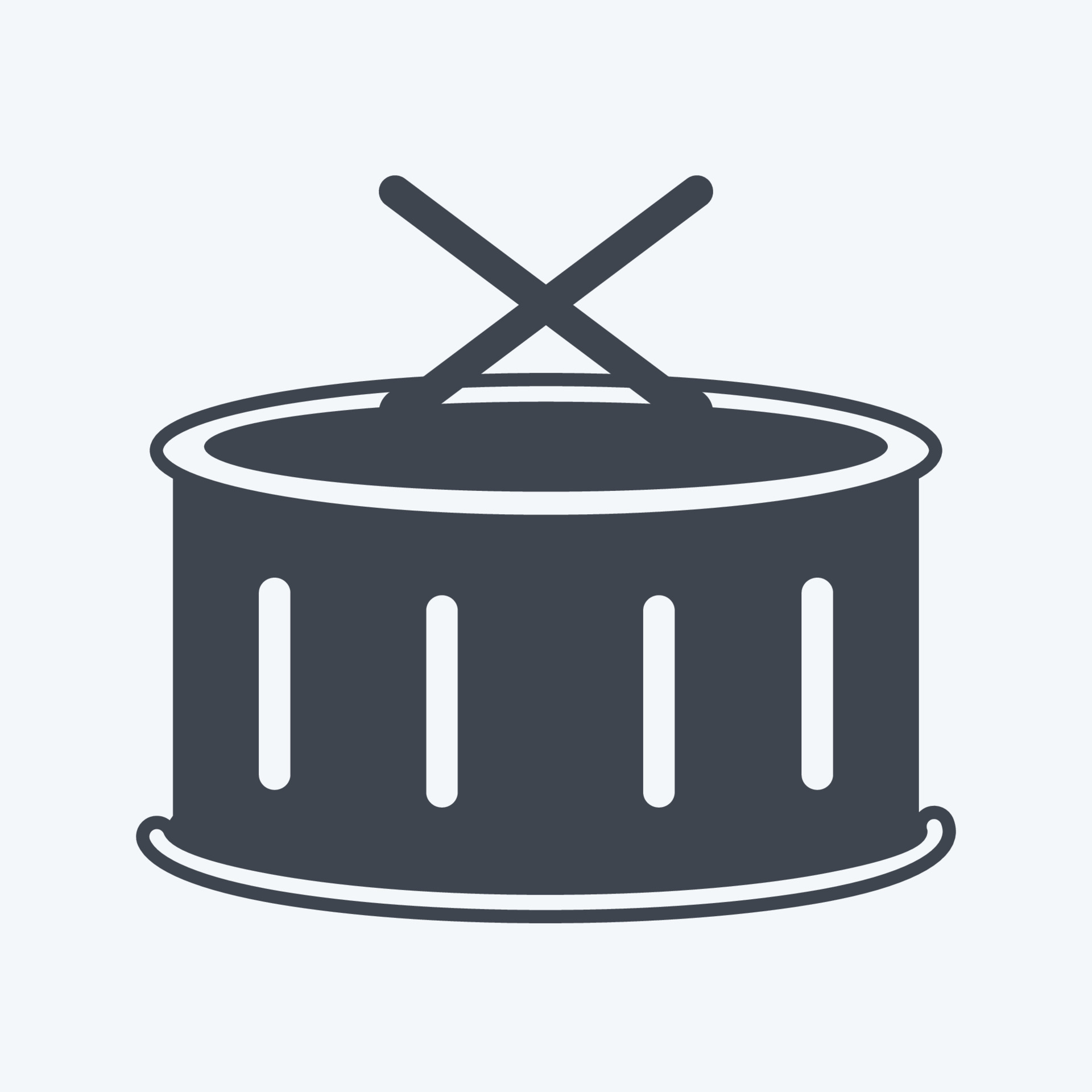 Drums Icon in trendy glyph style isolated on soft blue background