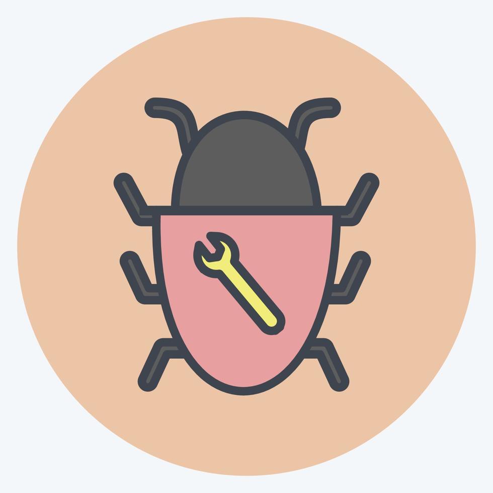Bug Fixing Icon in trendy color mate style isolated on soft blue background vector