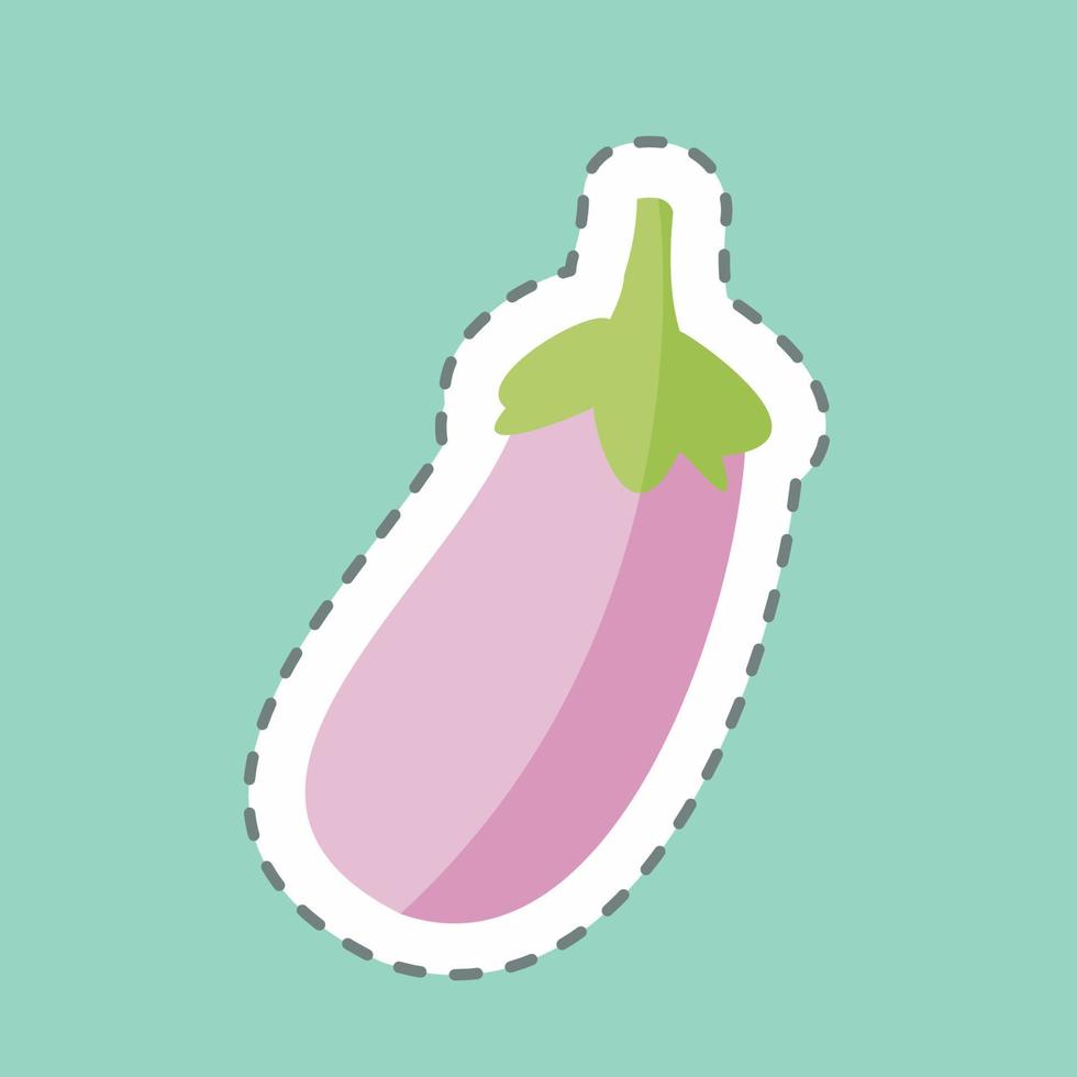 Eggplant Sticker in trendy line cut isolated on blue background vector