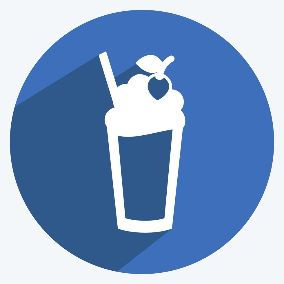 icono de batido de fresa en estilo moderno de sombra larga aislado en fondo azul suave vector