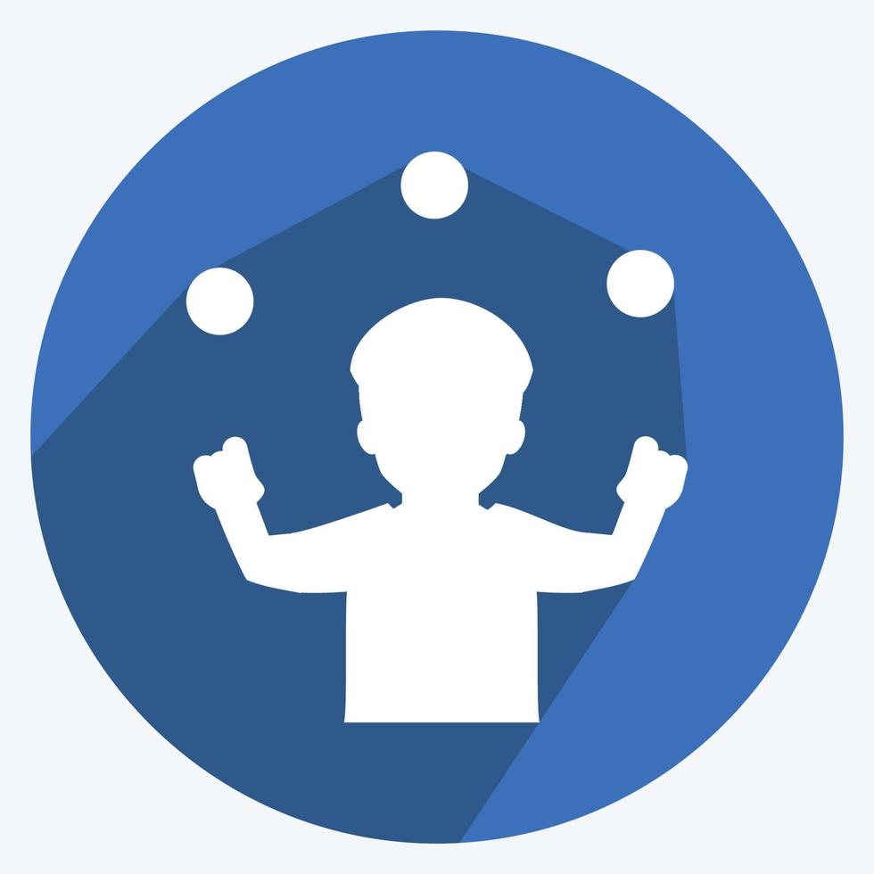 Ball Juggling Icon in trendy long shadow style isolated on soft blue background vector