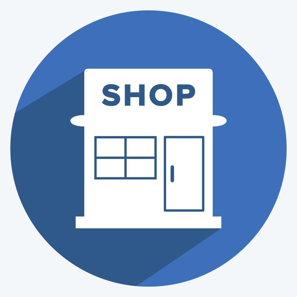 Market Icon in trendy long shadow style isolated on soft blue background vector