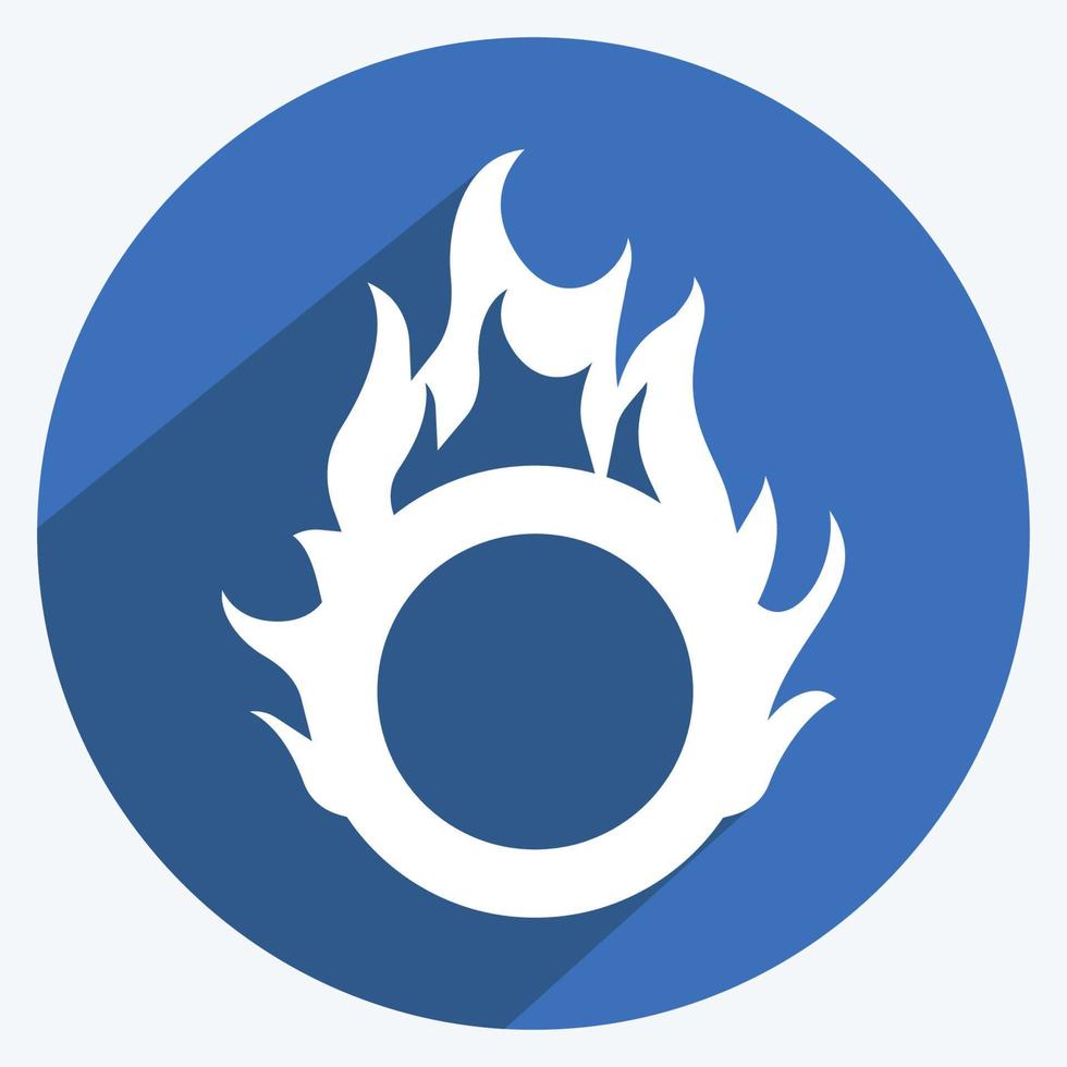 icono de aro de fuego en estilo moderno de sombra larga aislado en fondo azul suave vector