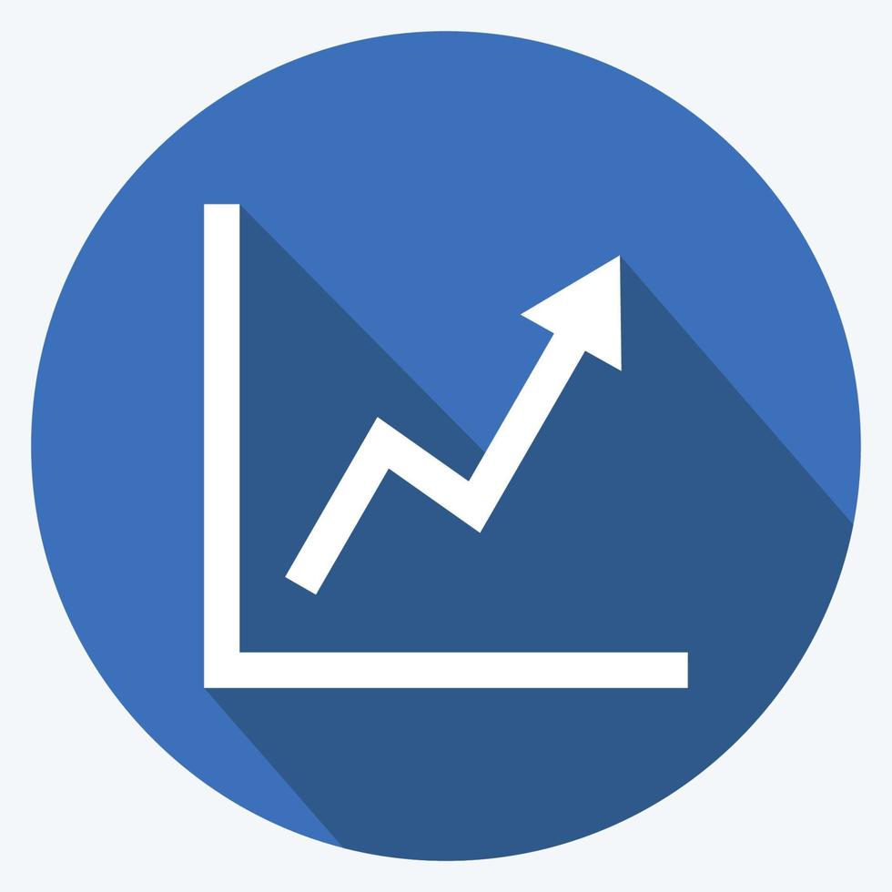 Rising Line Graph Icon in trendy long shadow style isolated on soft blue background vector