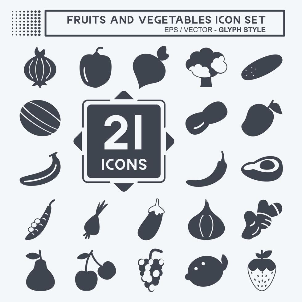 Fruits and Vegetables Icon Set in trendy glyph style isolated on soft blue background vector