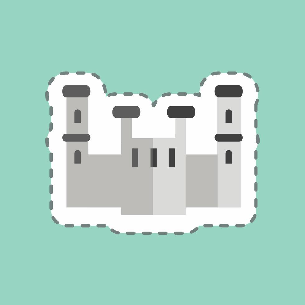 Castle Sticker in trendy line cut isolated on blue background vector