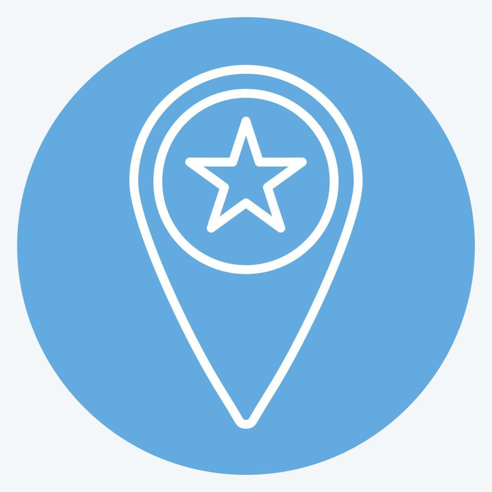 icono de ubicación con estrella en el moderno estilo de ojos azules aislado en un fondo azul suave vector