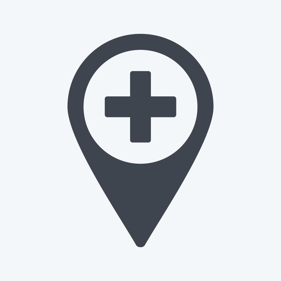 Hospital Location Icon in trendy glyph style isolated on soft blue background vector
