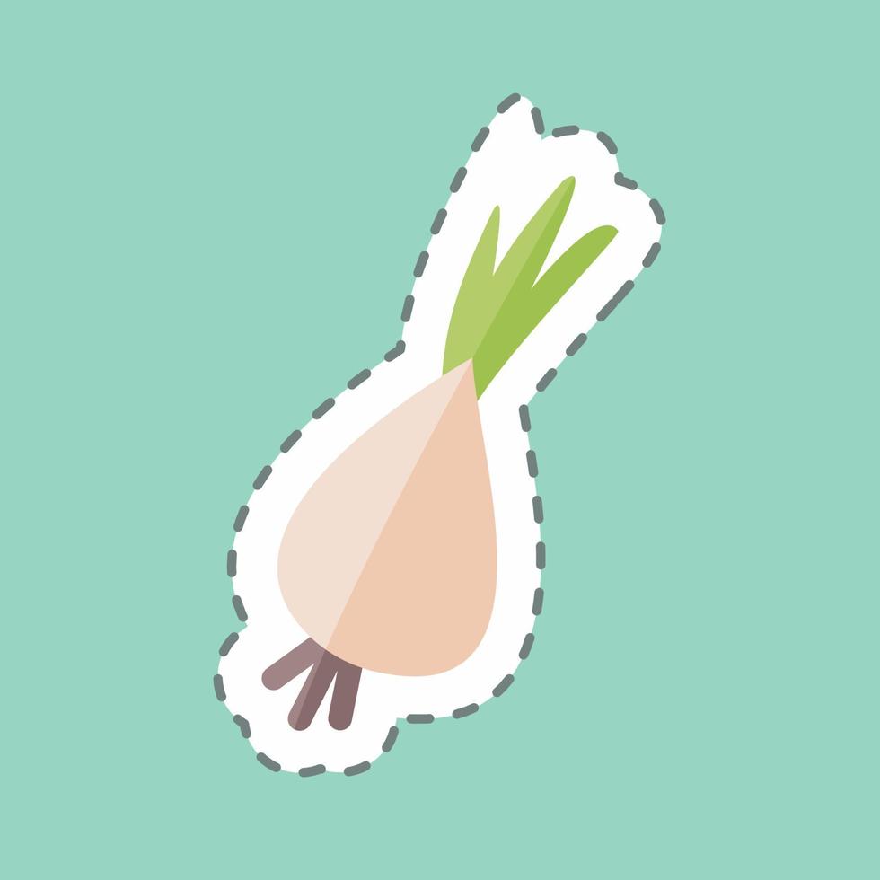 Spring Onion Sticker in trendy line cut isolated on blue background vector