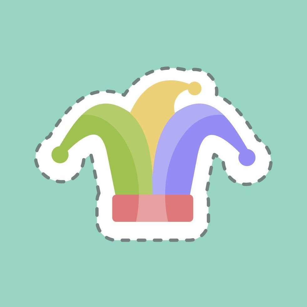 Fool's Hat Sticker in trendy line cut isolated on blue background vector