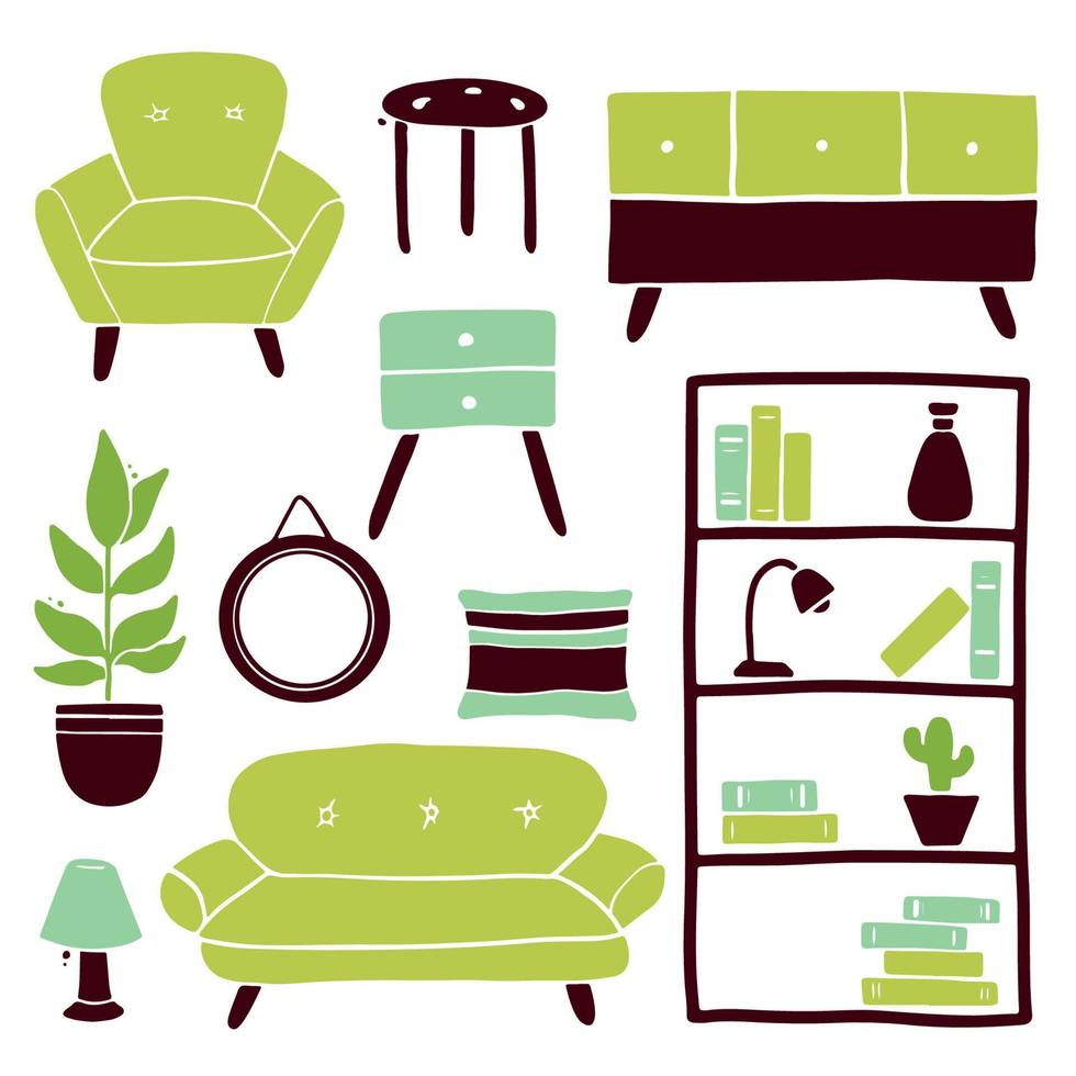 Set of living room furniture collection vector