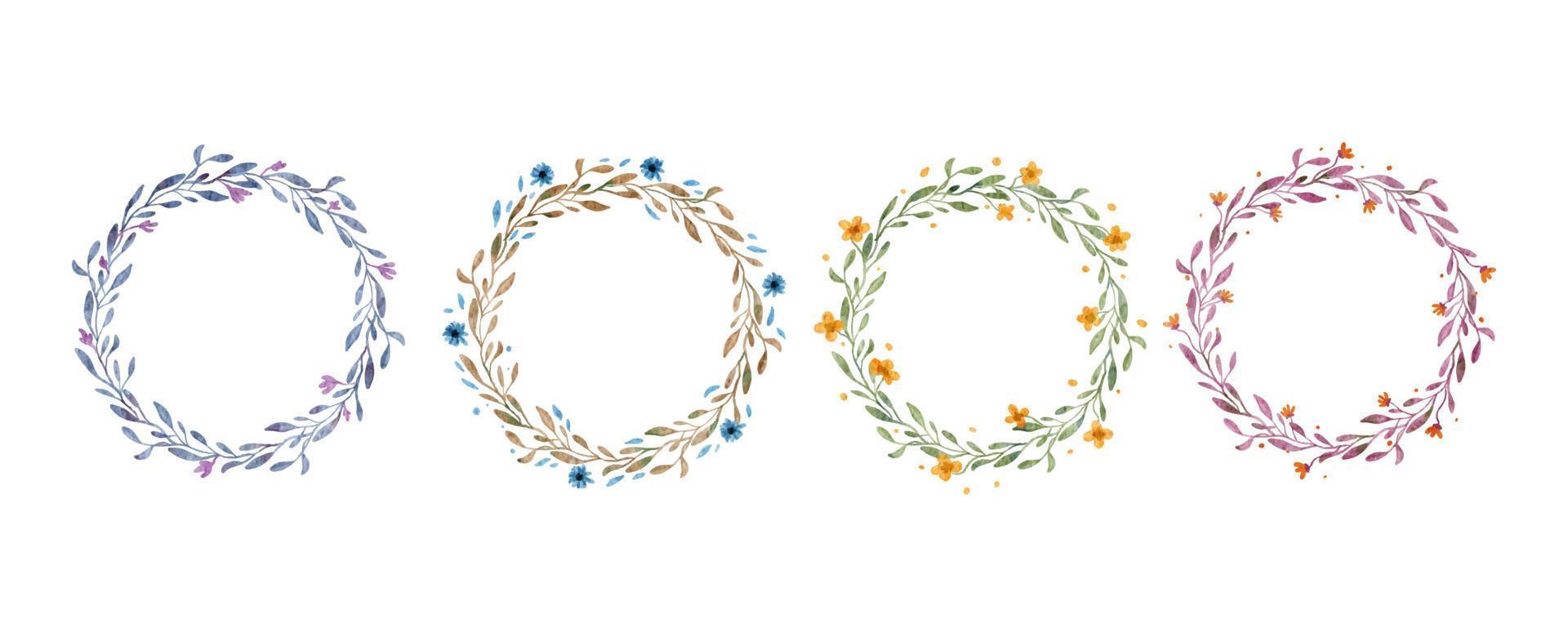 Set of watoercolor vintage flower and leaves frame wreath illustration vector