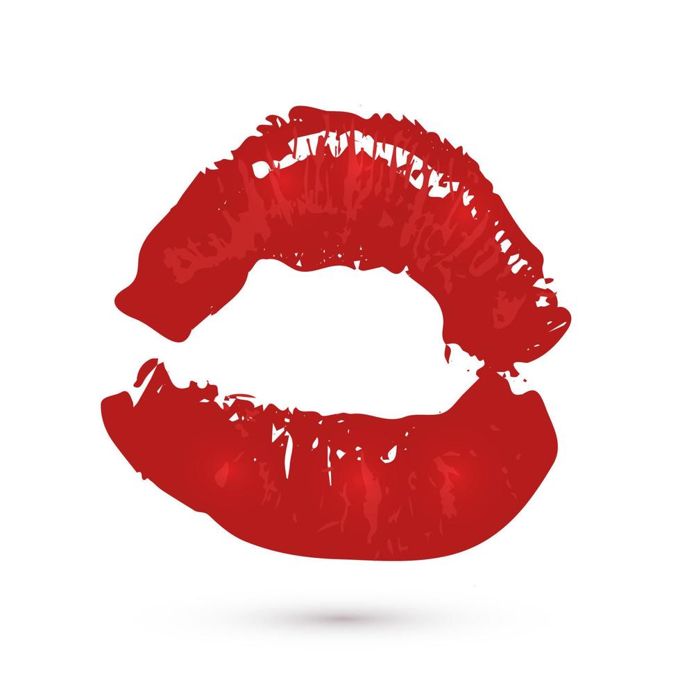 Red lipstick kiss on white background. Imprint of the lips. Kiss mark vector illustration. Valentines day theme print. Easy to edit template for greeting card, poster, banner, flyer, label, etc.