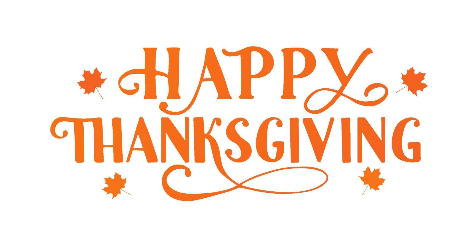 Happy Thanksgiving hand written with brush. Calligraphy lettering and autumn fall maple leaves isolated on white. Thanksgiving Day party banner. vector
