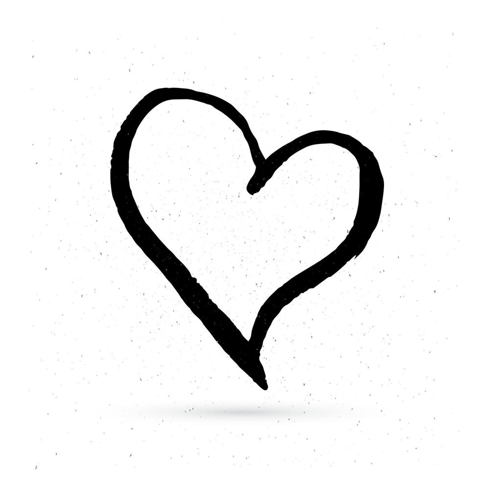 Hand drown heart on white background. Grunge shape of heart. Black textured brush stroke. Valentine s day sign. Love symbol. Easy to edit vector element of design.