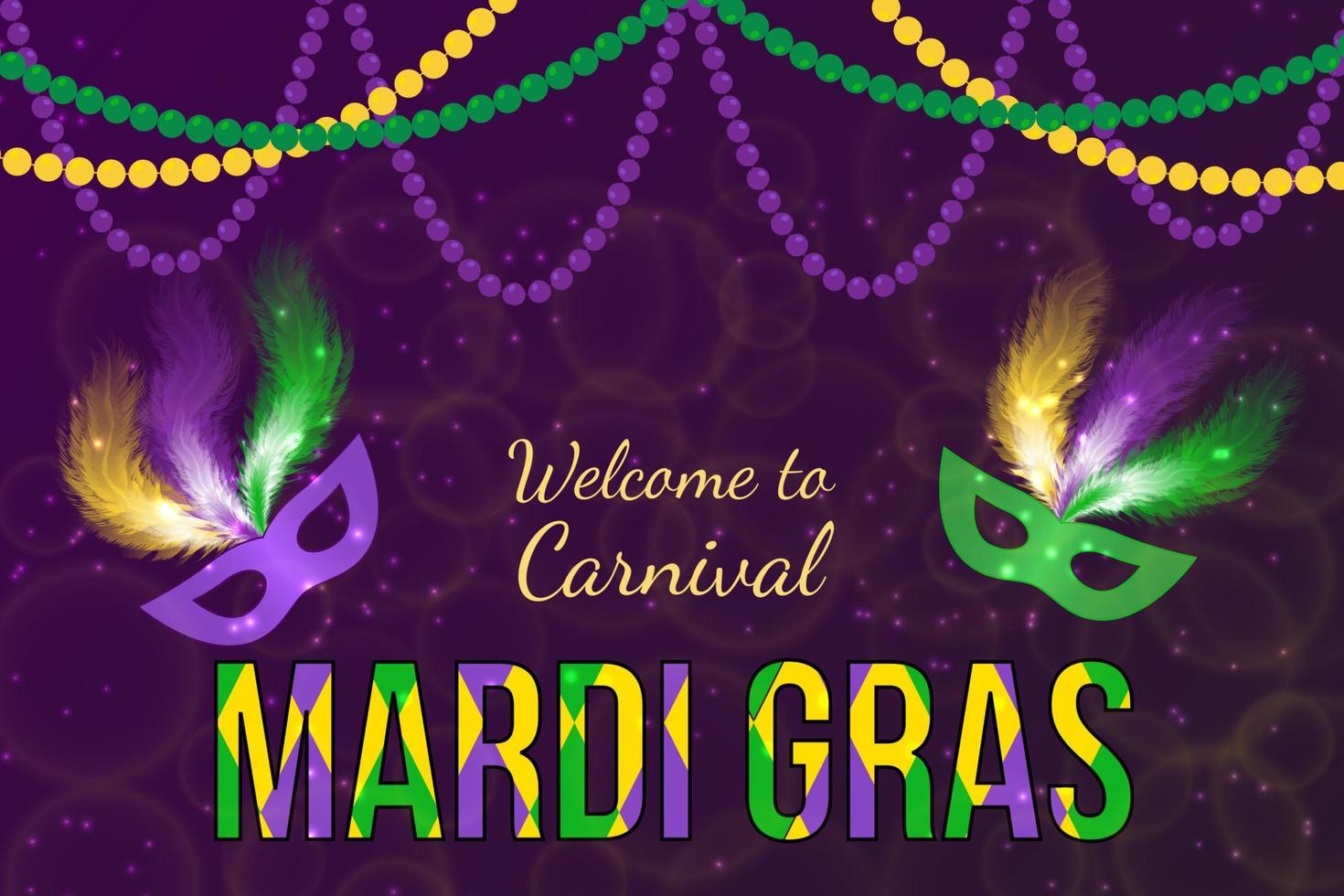 Mardi Gras carnival vector illustration with mask on dark bright background. Easy to edit design template for your projects.