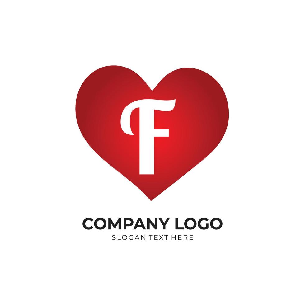 F letter logo with heart icon, valentines day concept vector
