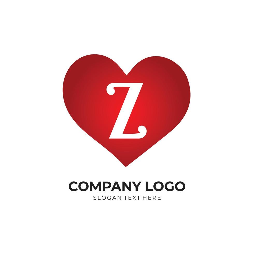 Z letter logo with heart icon, valentines day concept vector