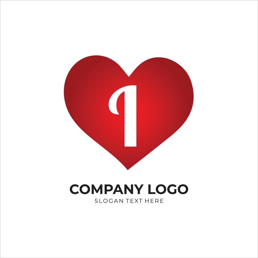 I letter logo with heart icon, valentines day concept vector