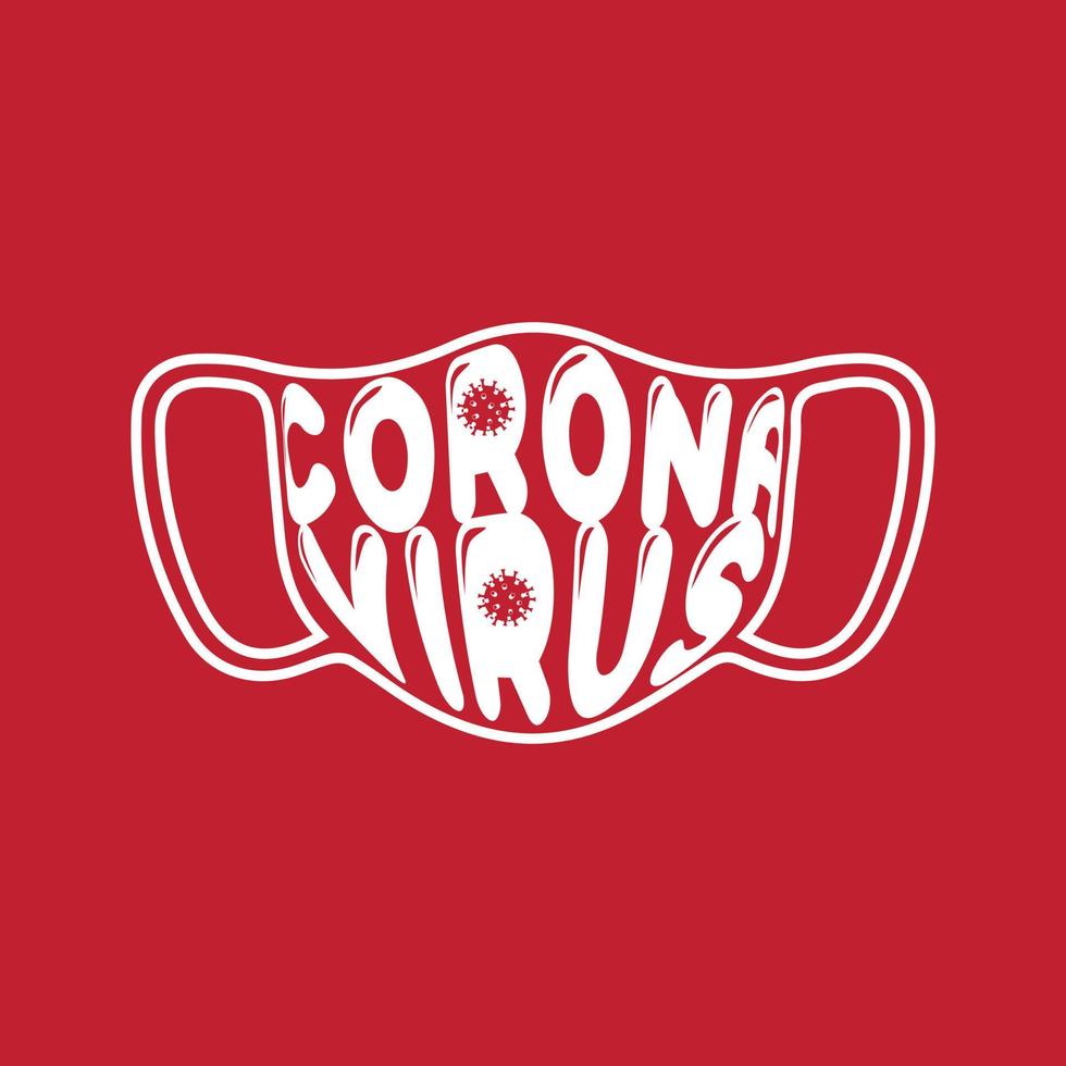 Coronavirus lettering vector text in form of face mask on red background. Surgical procedure mask. Novel Coronavirus icon. SARS omicron pandemic red symbol.