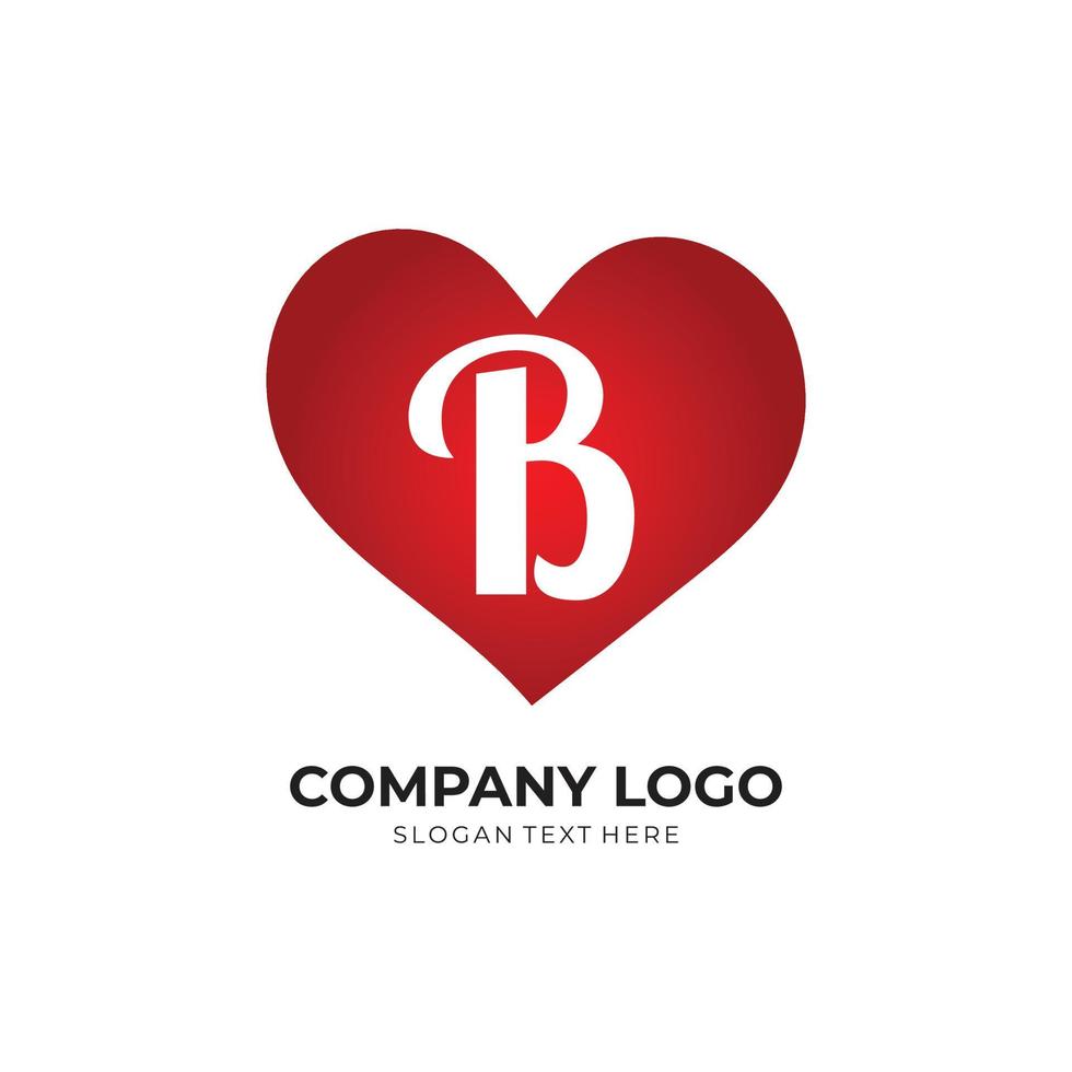 B letter logo with heart icon, valentines day concept vector