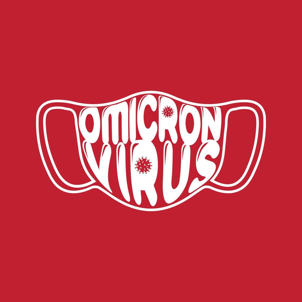 Omicron virus lettering vector text in form of face mask on red background. Surgical procedure mask. Novel Coronavirus icon. SARS Corona pandemic red symbol.