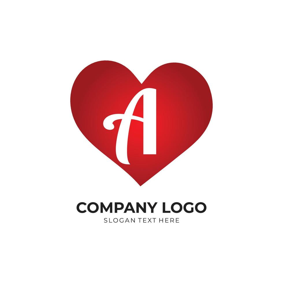 A letter logo with heart icon, valentines day concept vector