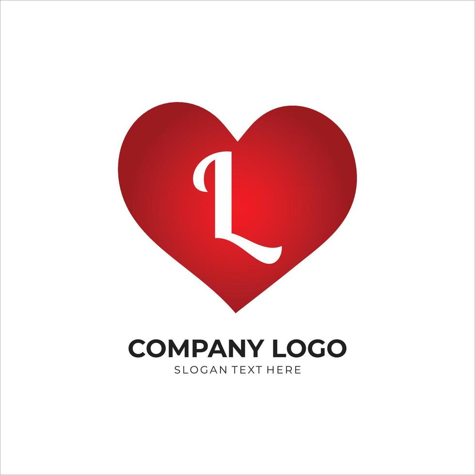 L letter logo with heart icon, valentines day concept vector