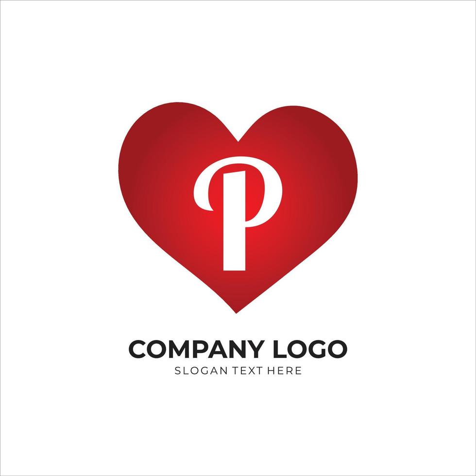 P letter logo with heart icon, valentines day concept vector