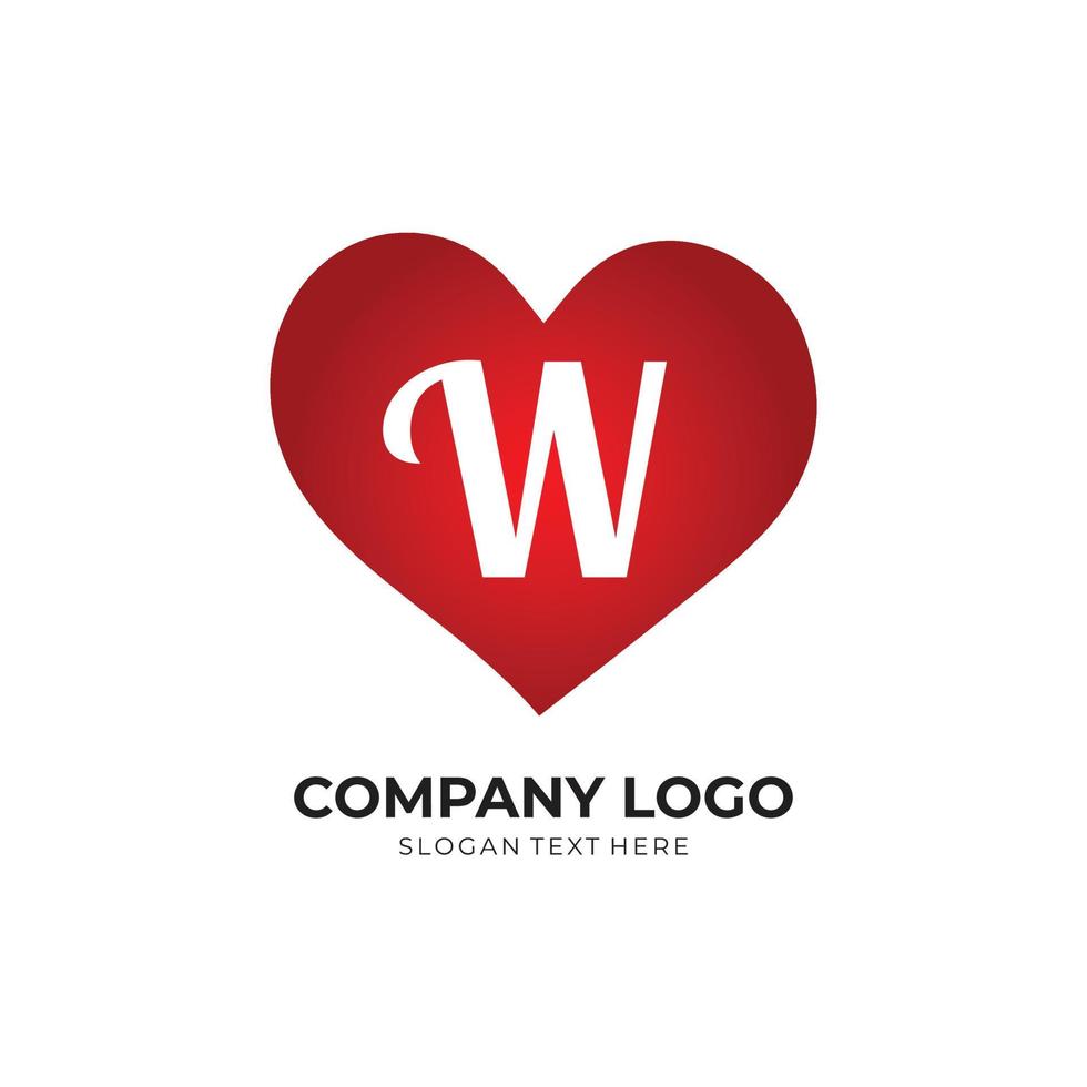 W letter logo with heart icon, valentines day concept vector