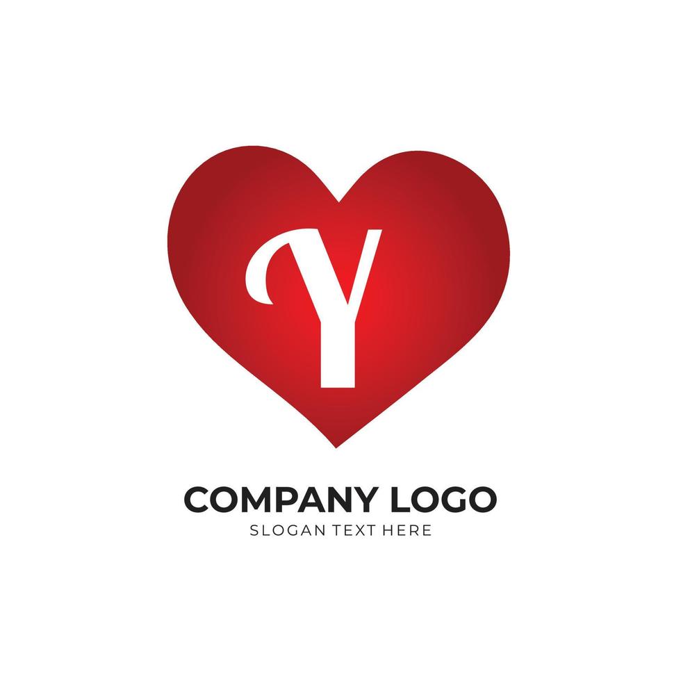 Y letter logo with heart icon, valentines day concept vector