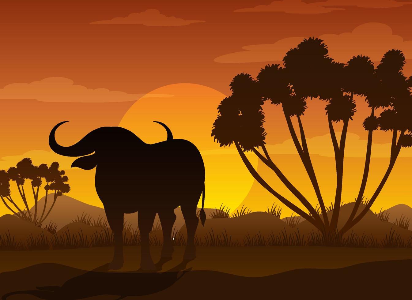 Buffalo silhouette at savanna forest vector