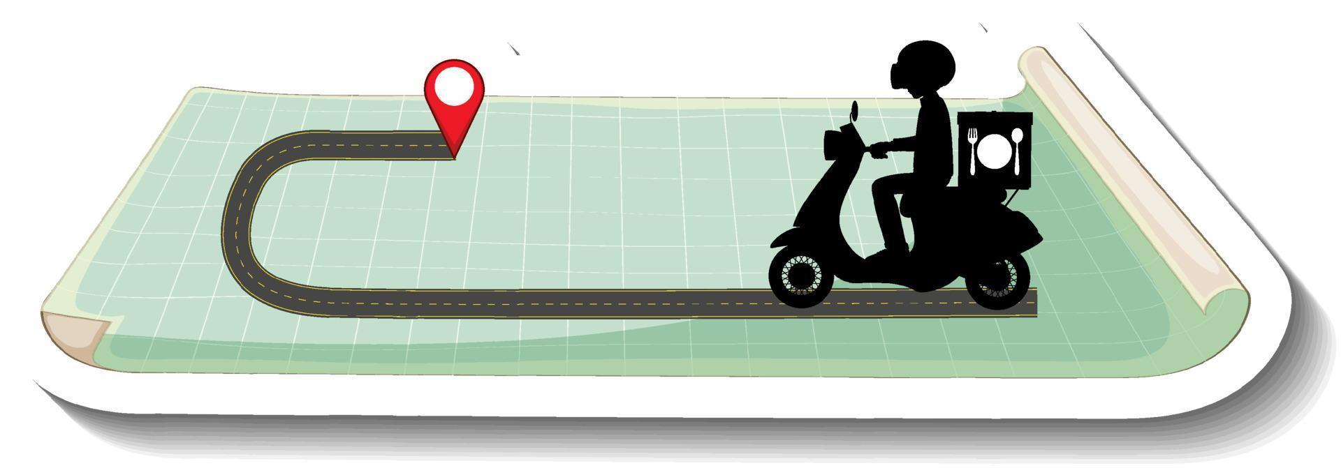 A sticker template with delivery man riding scooter on map vector