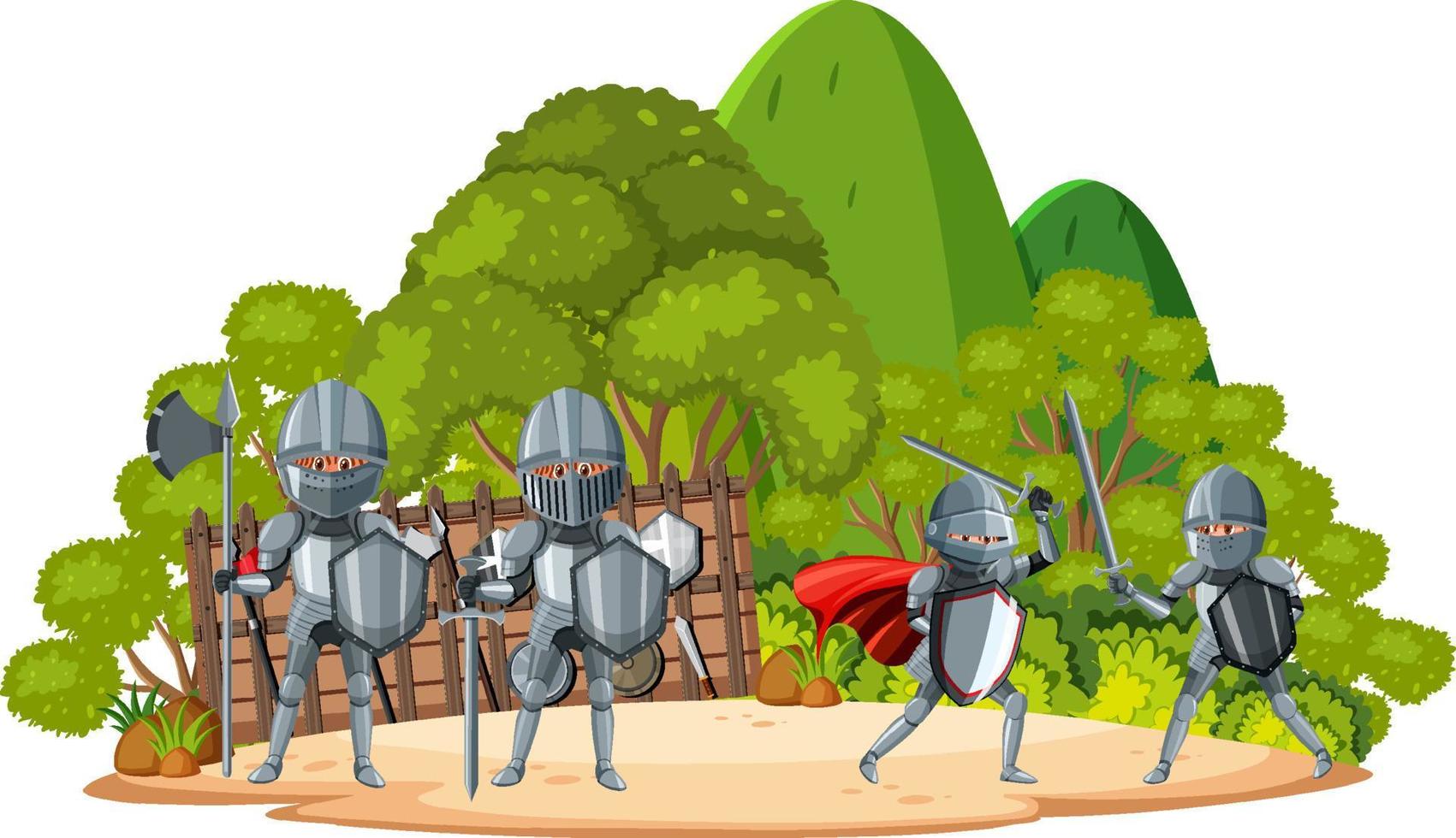 batalla medieval aislada con caballeros de armadura vector