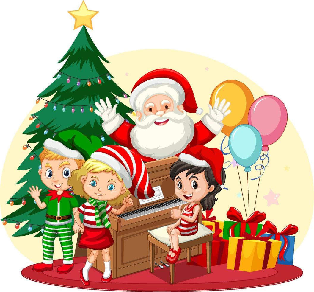 niños celebrando la navidad con santa claus vector