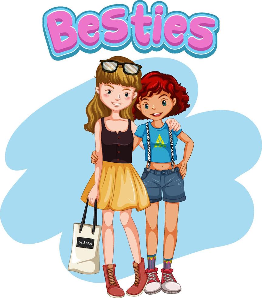 Besties with teenage girls cartoon characters vector