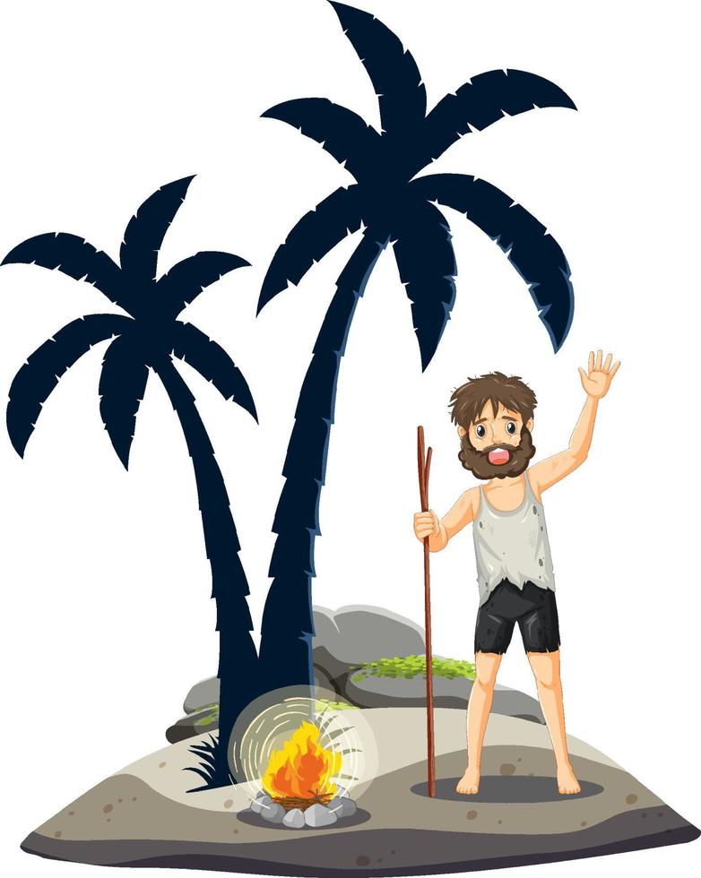 A man on deserted island isolated vector