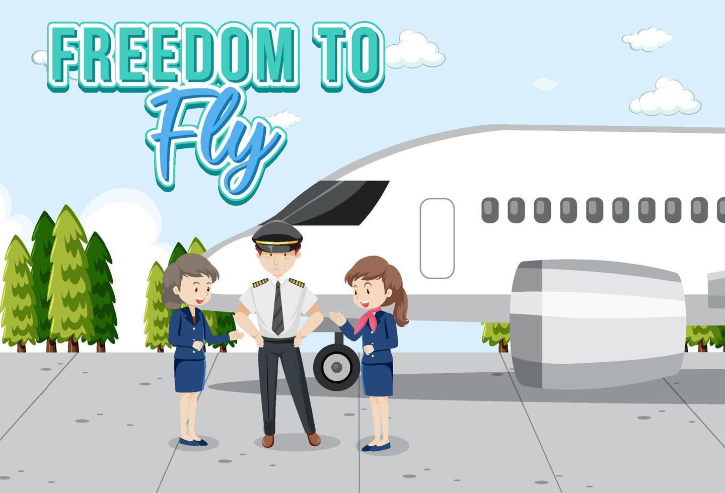 diseño de tipografía de libertad para volar con personajes de tripulación aérea vector