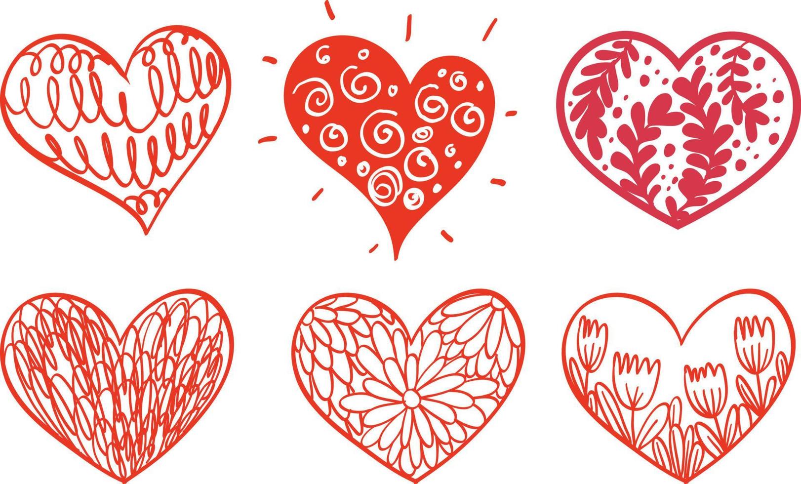 Set of different hand drawn hearts vector