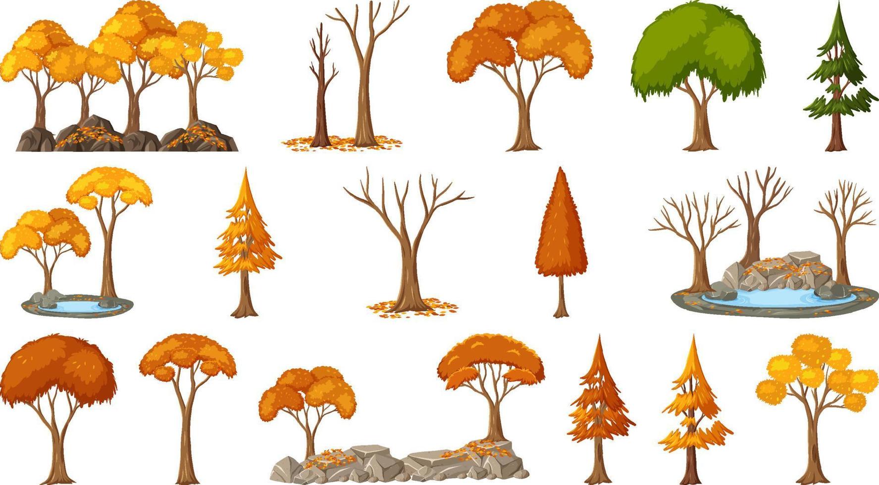 Set of four seasons trees on white background vector