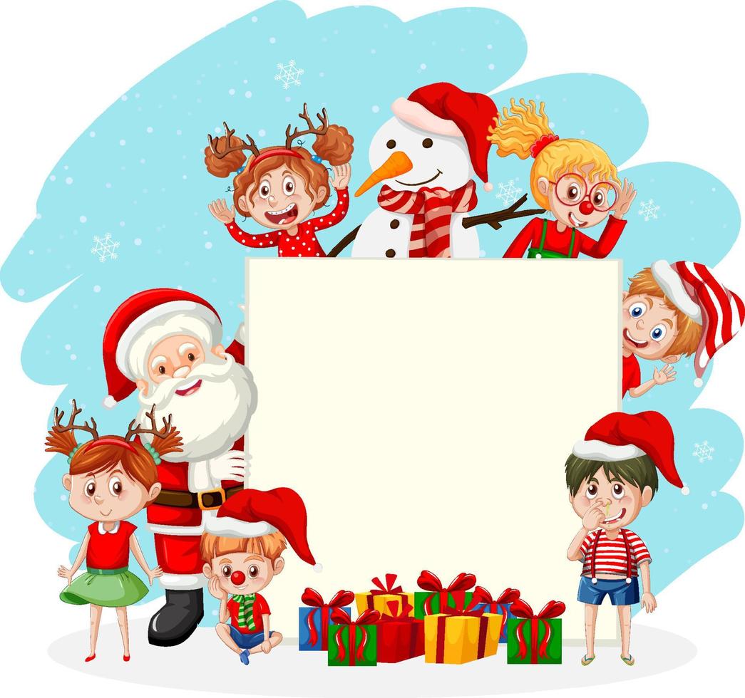 banner vacío en tema navideño con santa claus y niños vector