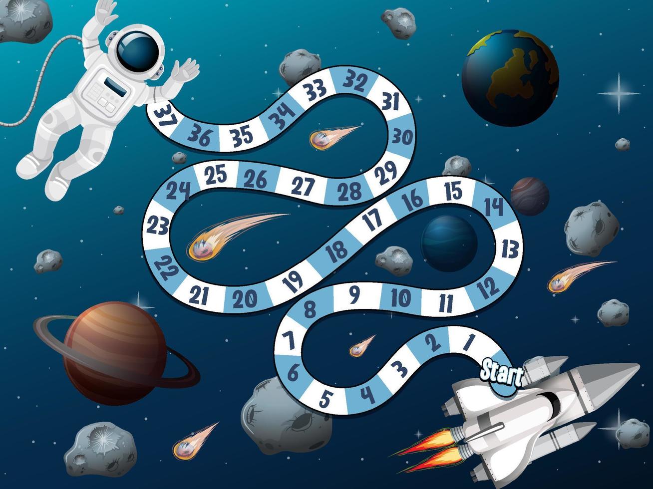 Counting numbers game template with astronaut in space vector