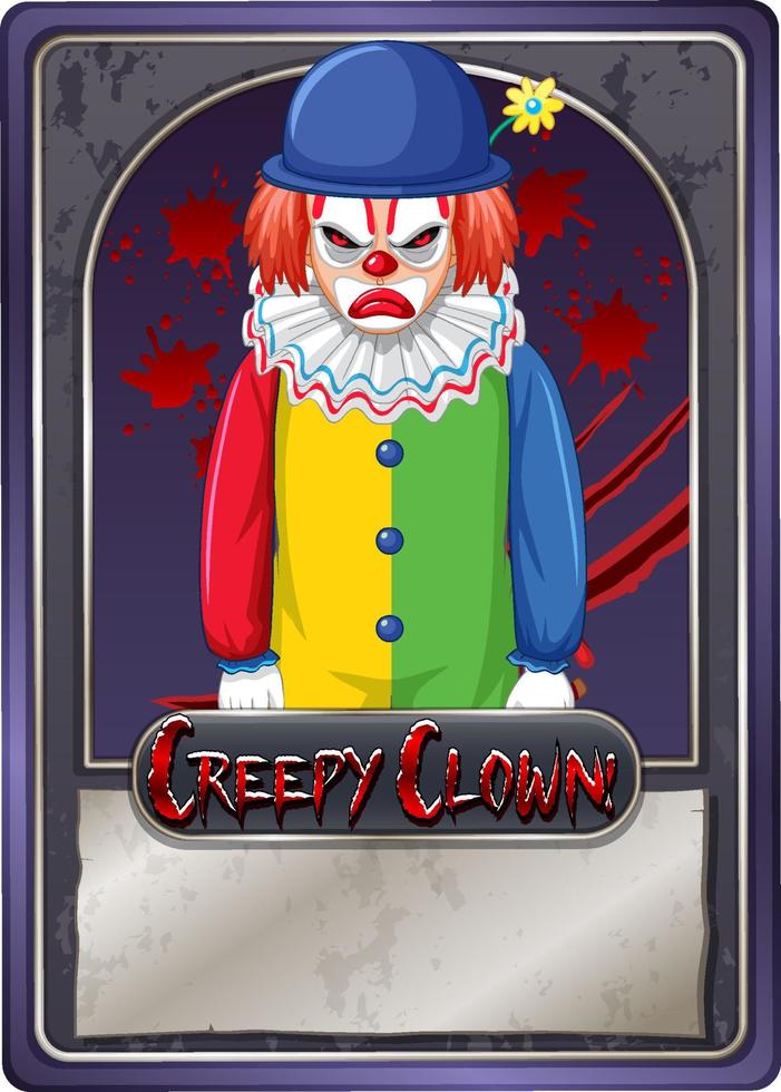 Scary clown character game card template vector