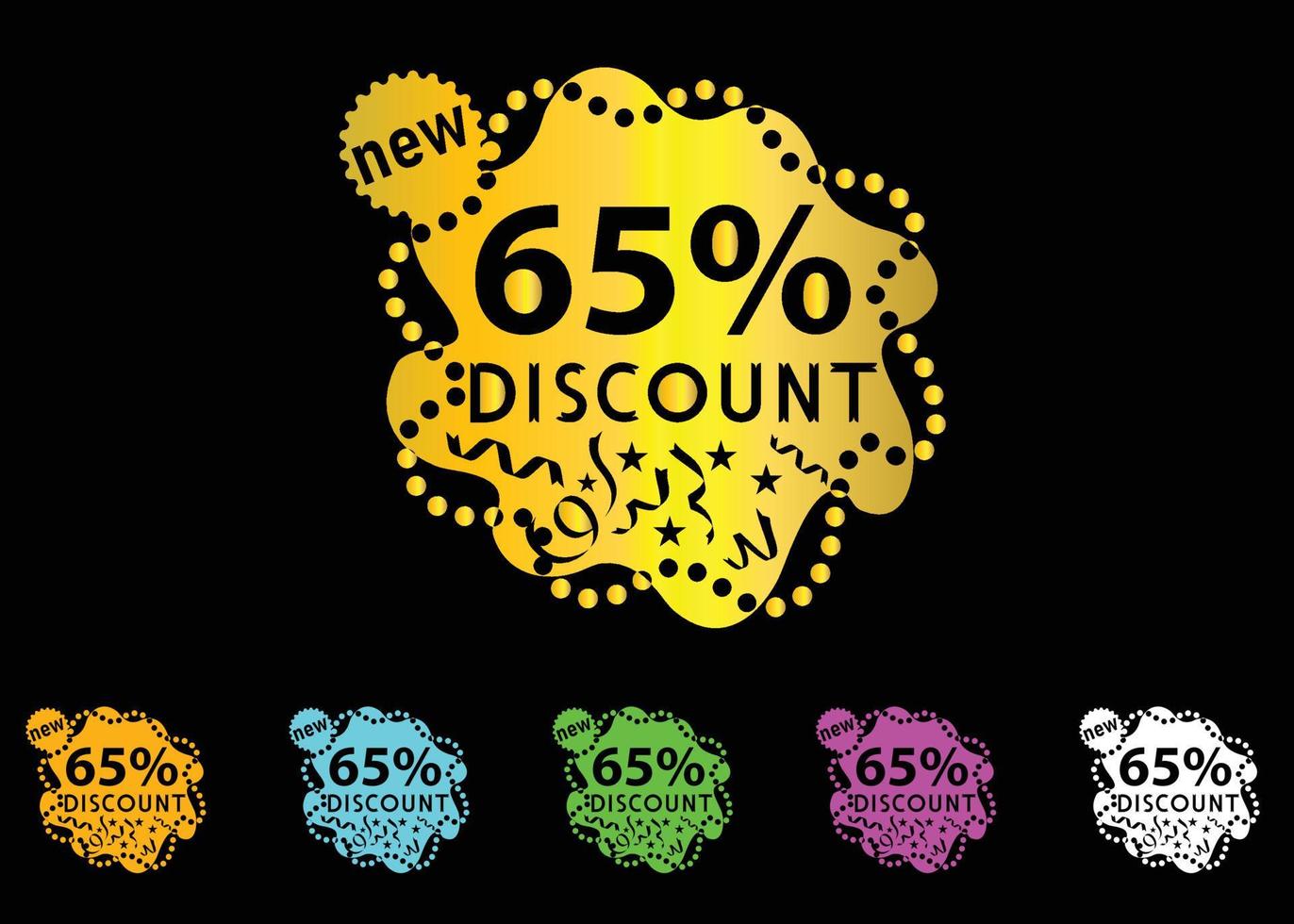 65 percent discount new offer logo and icon design vector