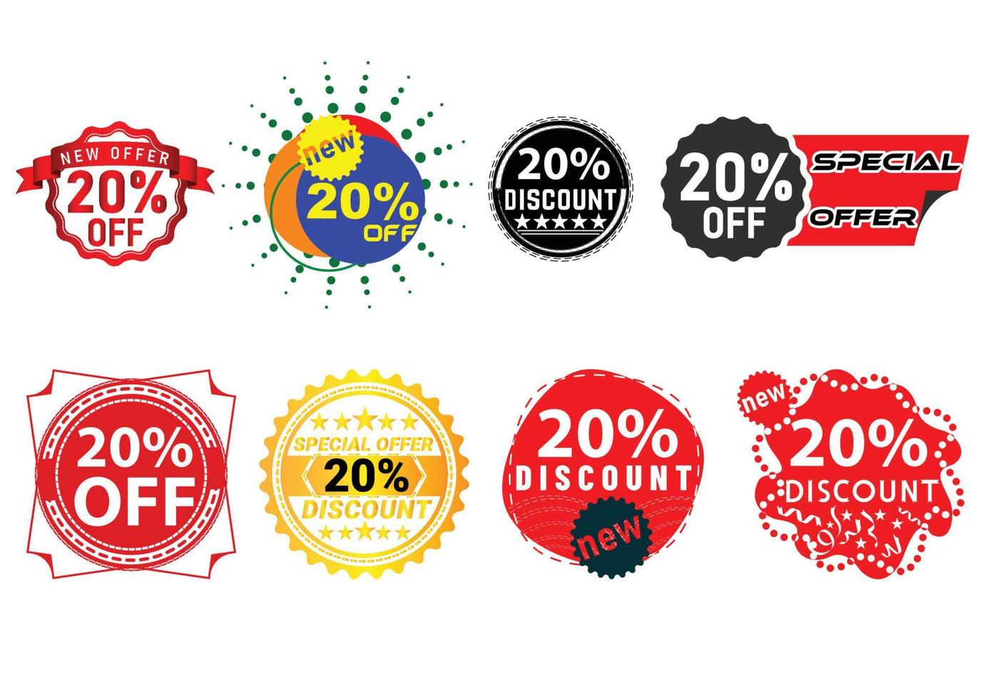 20 percent discount new offer logo and icon design bundle vector