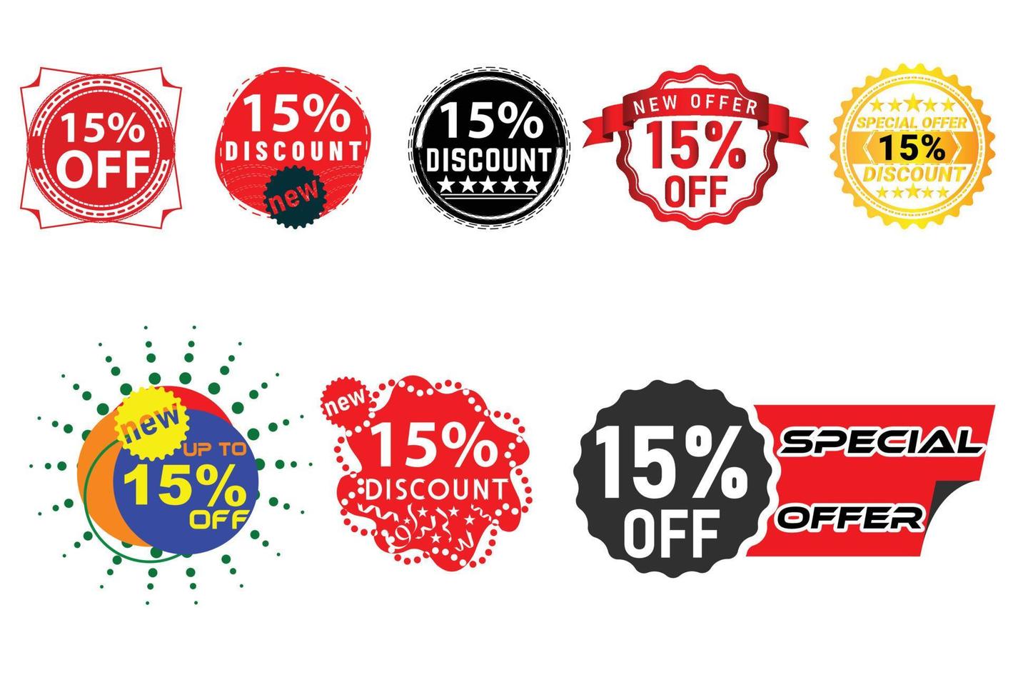 15 percent discount new offer logo and icon design bundle vector