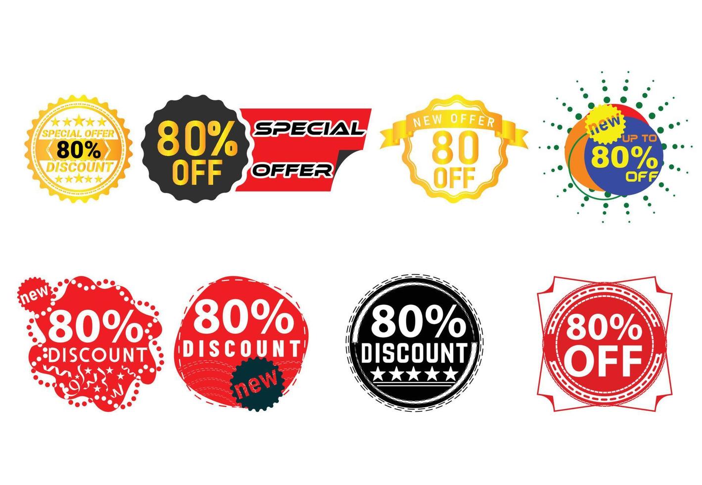 80 percent discount new offer logo and icon design bundle vector