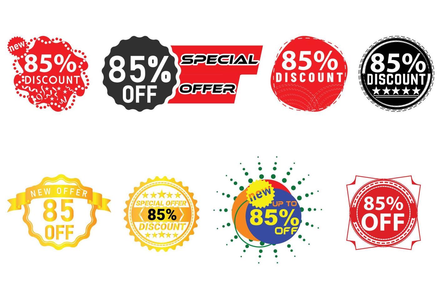 85 percent discount new offer logo and icon design bundle vector